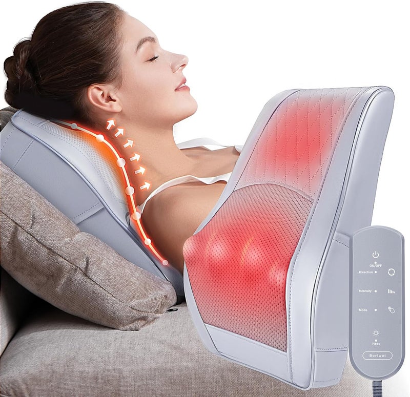Boriwat Neck and Shoulder Massager with Heat, Shiatsu Massage Pillow with 3D Deep Tissue Kneading for Back Legs Foot Body Pain Relief,at Home Office Car, Gift for Mom & Dad - Image 1